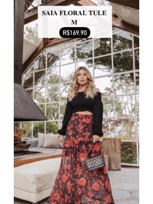 Saia longa em tule estampada Saia longa em tule estampada