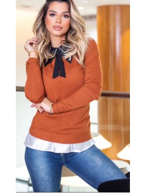 Tricô tipo cashmere gola bordada Tricô tipo cashmere gola bordada